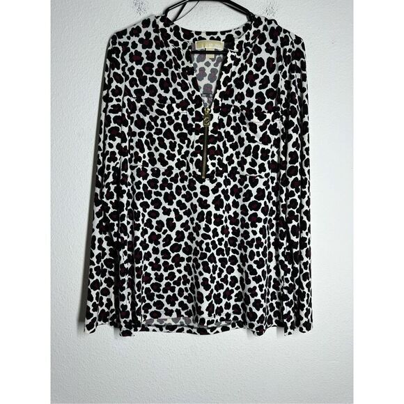 Michael Kors Leopard Burgundy Tie Sleeve Blouse Size M - Picture 1 of 12